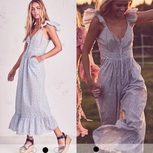 LoveShackFancy Edeline Ruffle Jumpsuit Cornflower